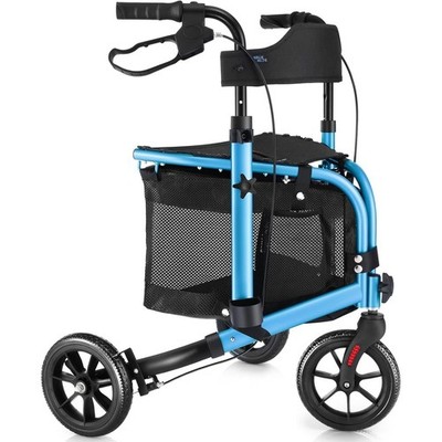 WALK MATE 3 Wheels Rollator Walker Slim Seat Backrest Lightweight Foldable