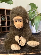 Vintage Hosung Chimpanzee Monkey Plush Hand Puppet Flocked Face Squeaker 1994