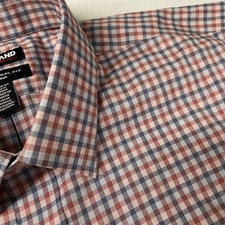 Kirkland Signature Mens Dress Shirt Traditional Non-Iron 17.5 36/37 BLUE/RED Pla