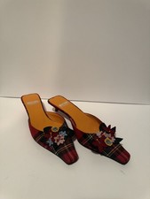 Moschino Plaid Wool Kitten Heel Mules Shoes 37
