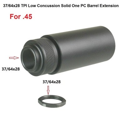 37/64X28 Low Concussion 3.2'' Extension Compensator Solid Tube Muzzle Brake F .45