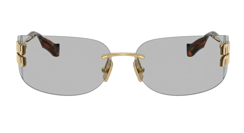 Miu Miu MU A51S 5AK50K Unisex Rectangle Sunglasses in Gold with Gray Lens 100%UV - Image 3 of 4