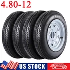 4 Pack 4.80-12 Trailer Tires w/ 12" Rims 480-12 4 Lug LRC 6PR White Spoke Wheel