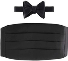 EUC Robert Talbott Protocol Formal Black Silk Bow Tie Cumberbun Set MINT