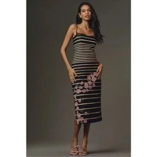 Maeve By Anthropologie Women's Midi Dress Square Neck Sleeveless Slim Sz 0 Black