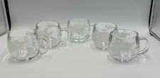 5 Vintage 1970s Nestlé World Globe Frosted and Clear Glass Mugs Coffee Tea Cups