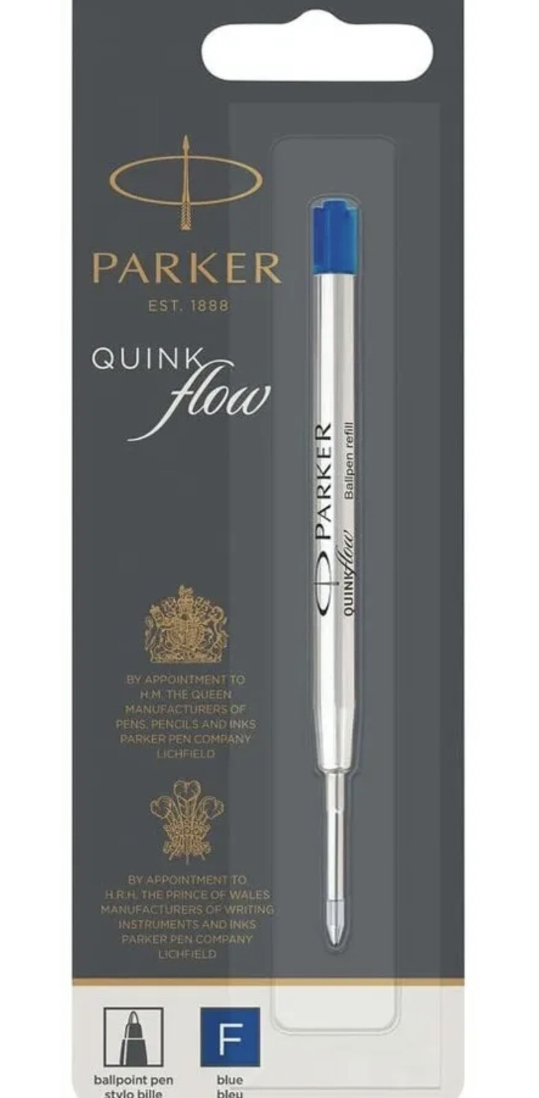 1952271 Parker Quinkflow Ballpoint Pen Ink Refill, Fine Point, Blue, Pack of 2