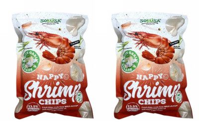 Shrimp Chips with Garlic and Butter 16 oz 2-pack Happy Chips 13.5% Shrimp