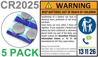 5 x pcs CR2025 Lithium 3V Coin Button Cell Battery 5x 5Pk 5pcs Pack ...