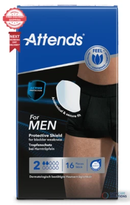 16 x Attends For Men Level 2 Protective Shield -Incontinence Pads - 1 Pack of 16