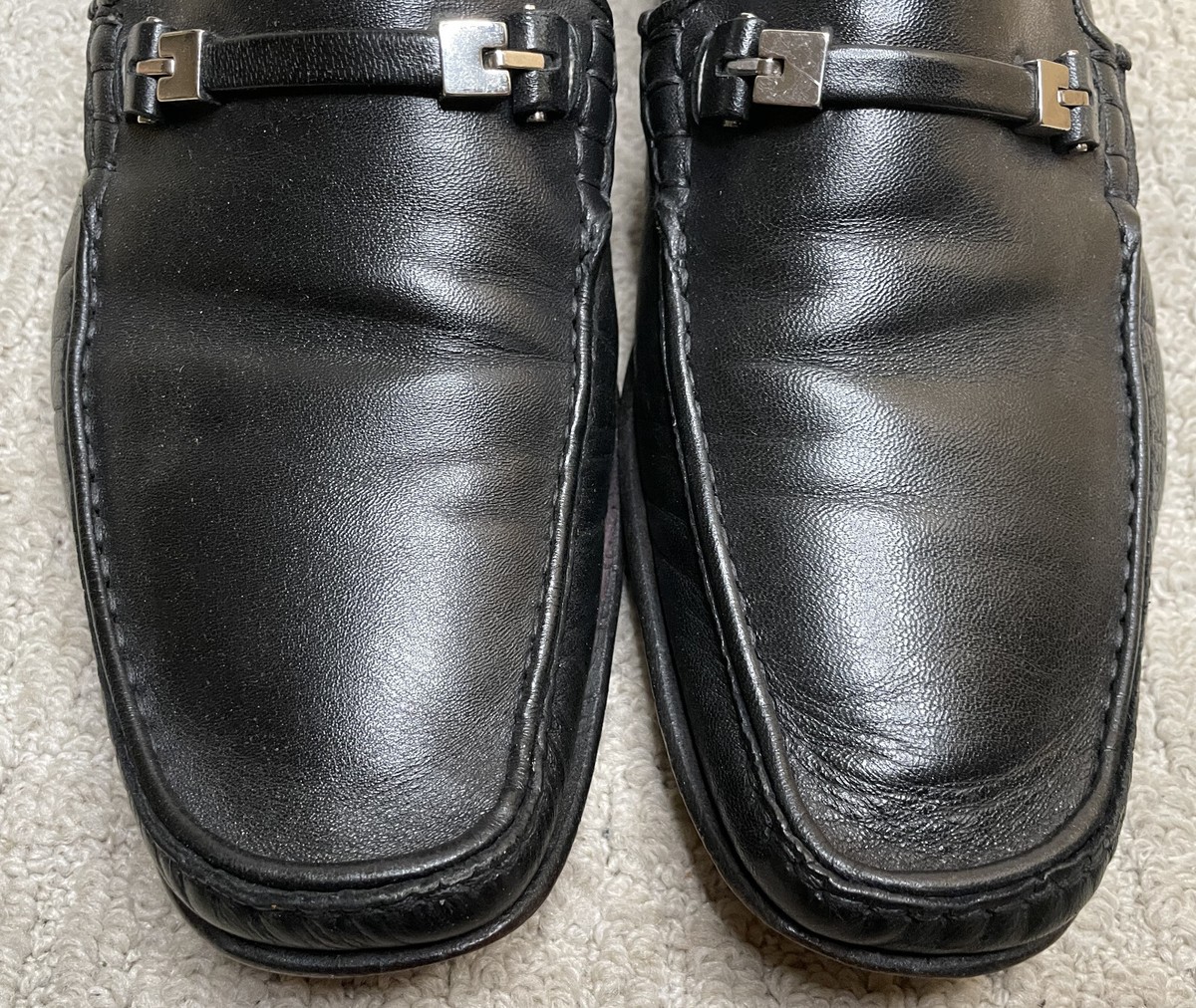 VTG Bruno Magli Black Leather Loafers Mens 8.5M Silver  display picture 3
