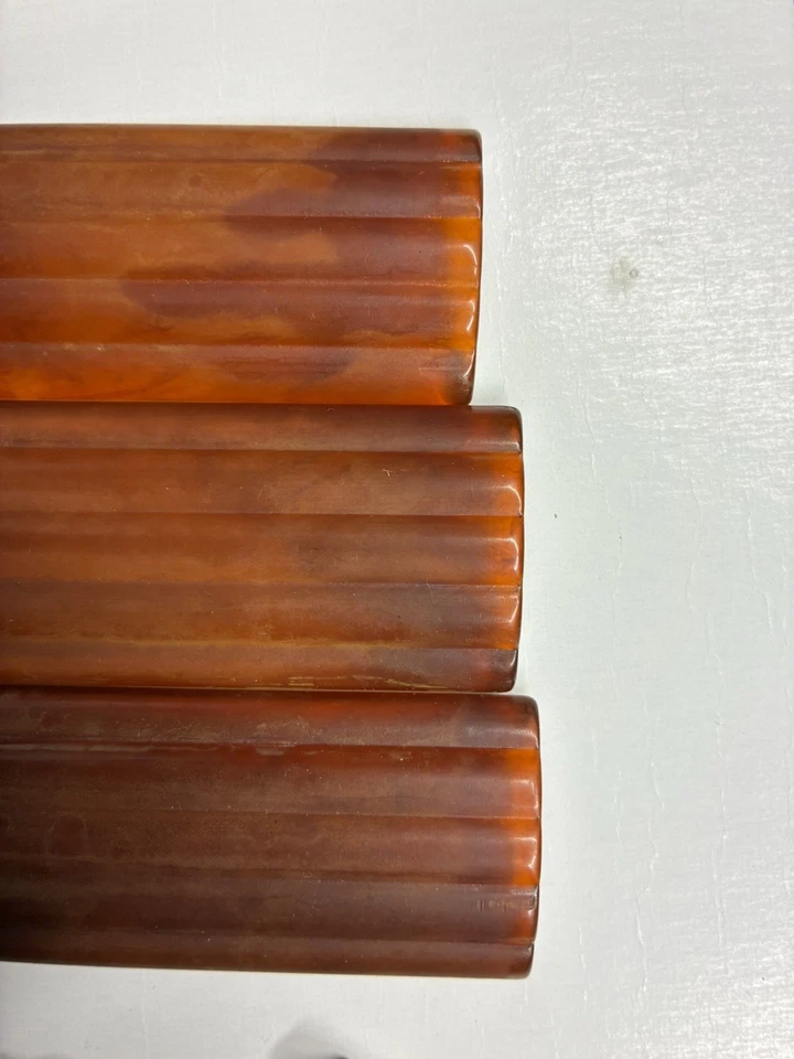 Juego de 3 tiradores de cajón de cascada Art Deco años 30 latón ámbar baquelita celuloide Foto 4 de 4