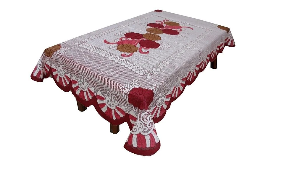 Floral Design Cotton 4 Seater Center Table Cover (Size: 100 x 150 CM, Maroon) US - Image 3 of 3