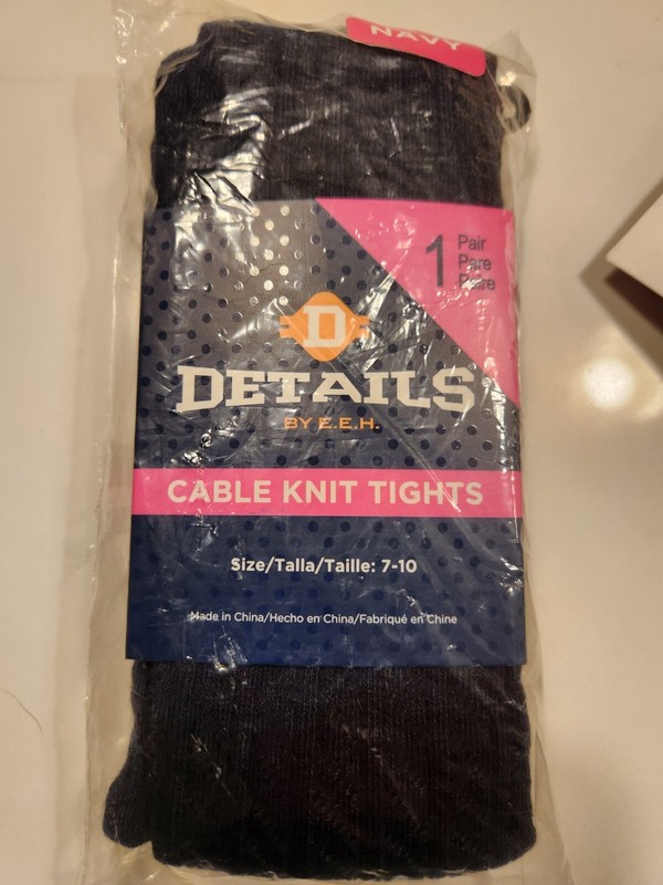 New Girl's Cable Knit Tights, Navy, Sz. 7-10