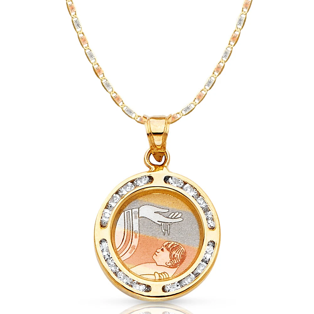 Ciondolo Charm Zirconi Battesimo Oro Giallo 14K Zirconi con 2 6mm Valentino Sta