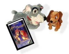 Disney Lady and the Tramp 3 Piece Plush and VHS Lot Stuffed Bag Dogs Cute Set