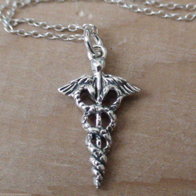Caduceus Halskette - 925 Sterling Silber - Caduceus Charm Krankenschwester medizinischer Anhänger