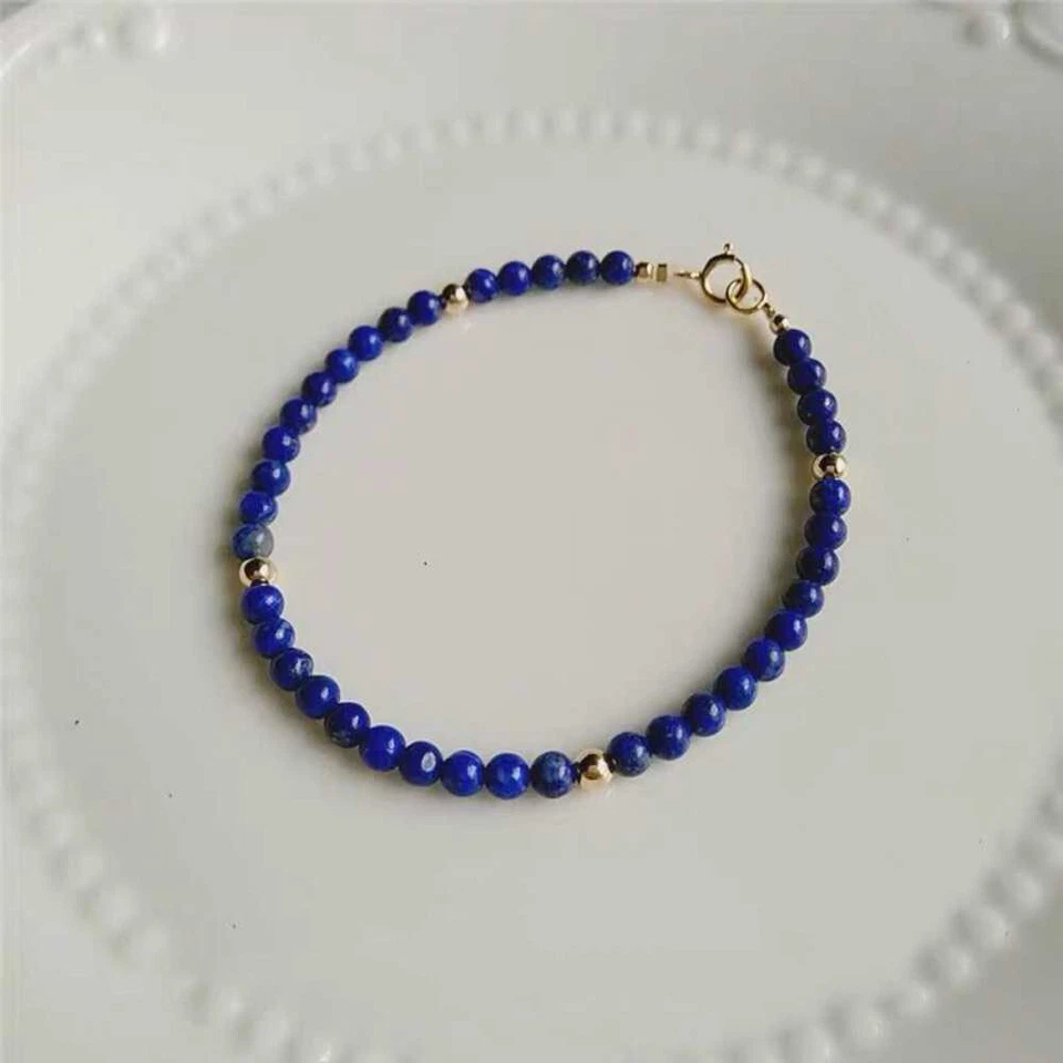 4MM Natural Lapis Lazuli Beads Bracelet Lucky Cuff Calming Chakra Practice - Image 3 of 4