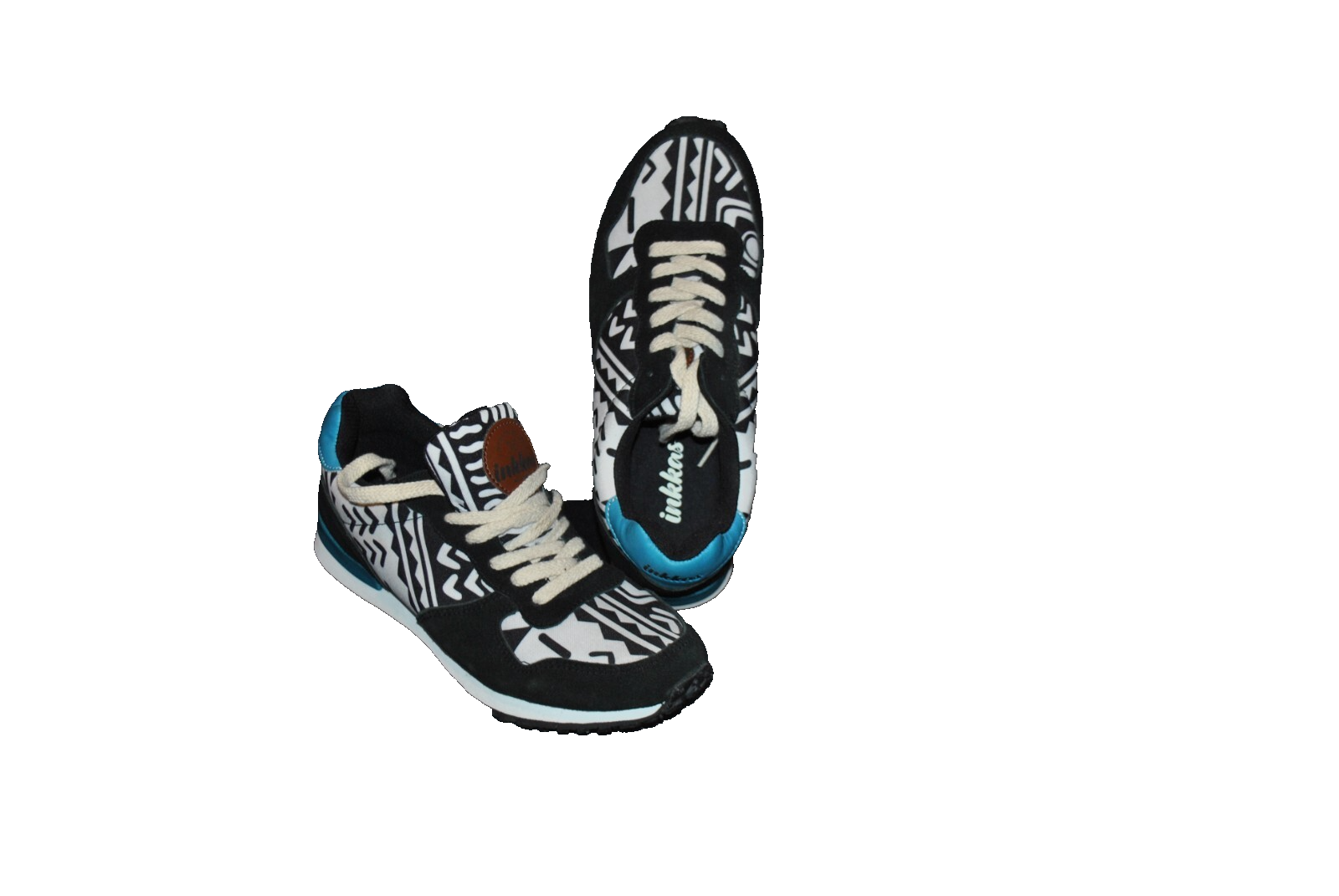 SAOLA NUOVE INKKAS sneakers donna s 8 uomo s 6 fatte a mano MESSICO azteca nere scamosciate bianche