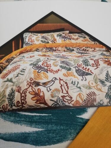 Single Duvet Cover Bedset Illustrated Leaf Print & Slip Habitat 2 Piece Set - Picture 1 of 12