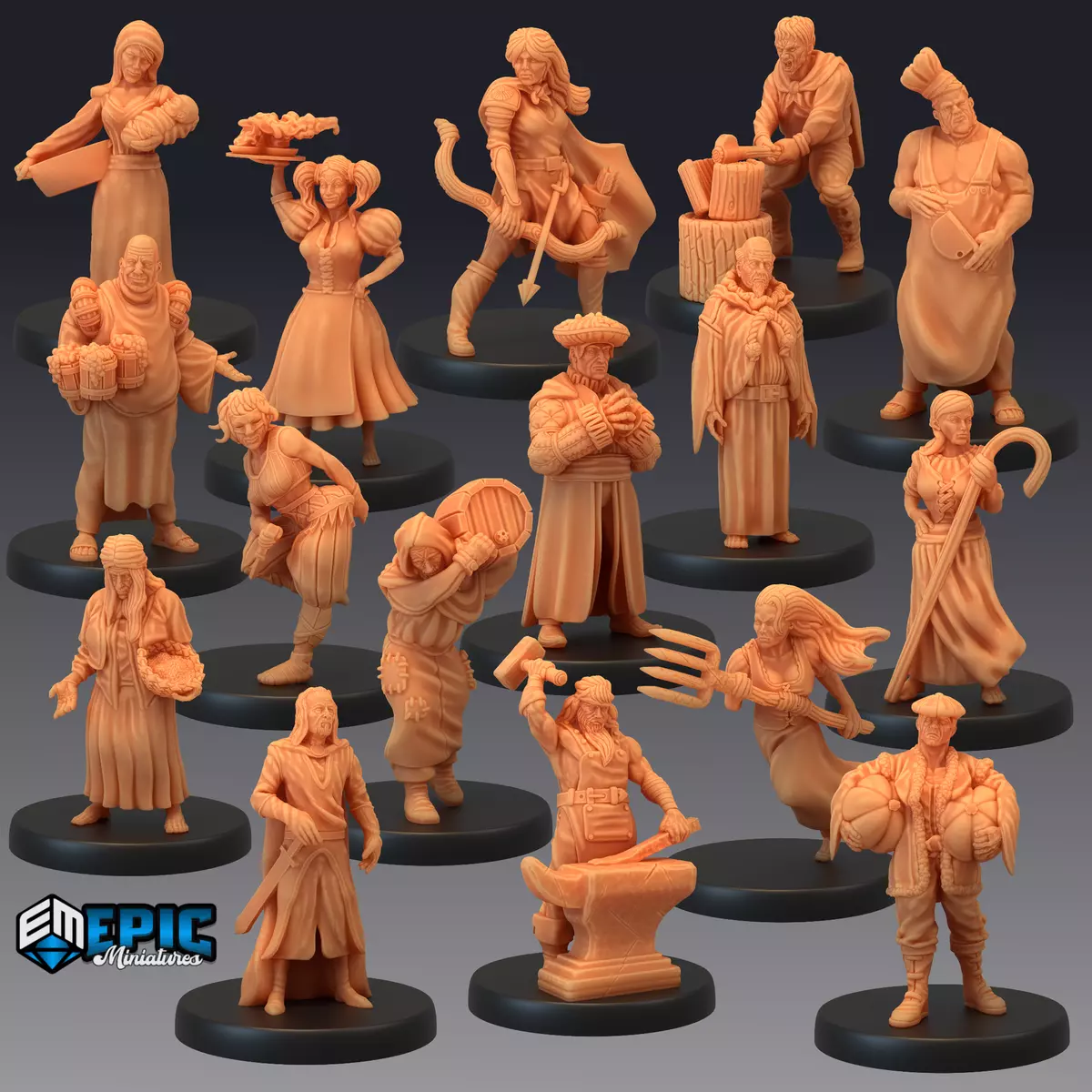 VILLAGERS, Dungeons and Dragons Miniature, Epic Miniatures,Fantasy