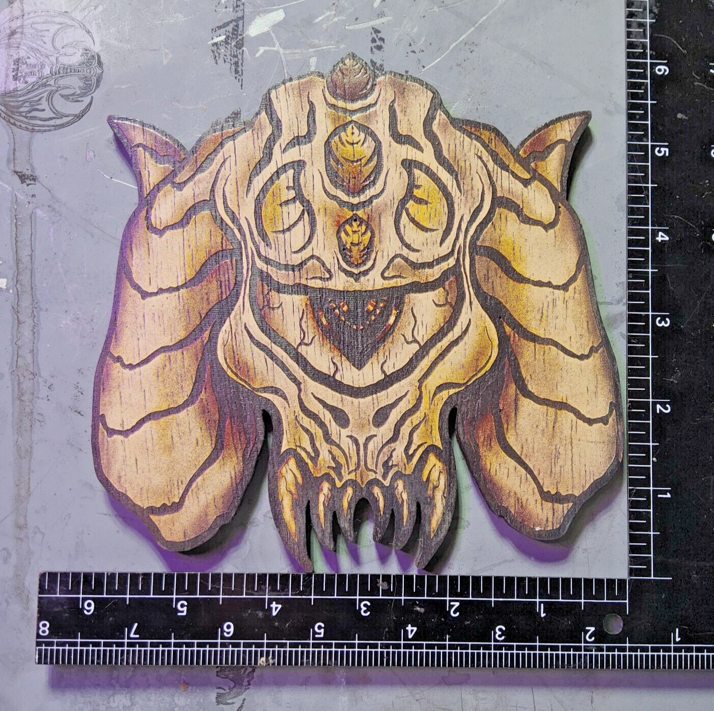 Laser engraved cut wooden cyclops creature digital art print mystical cryptid