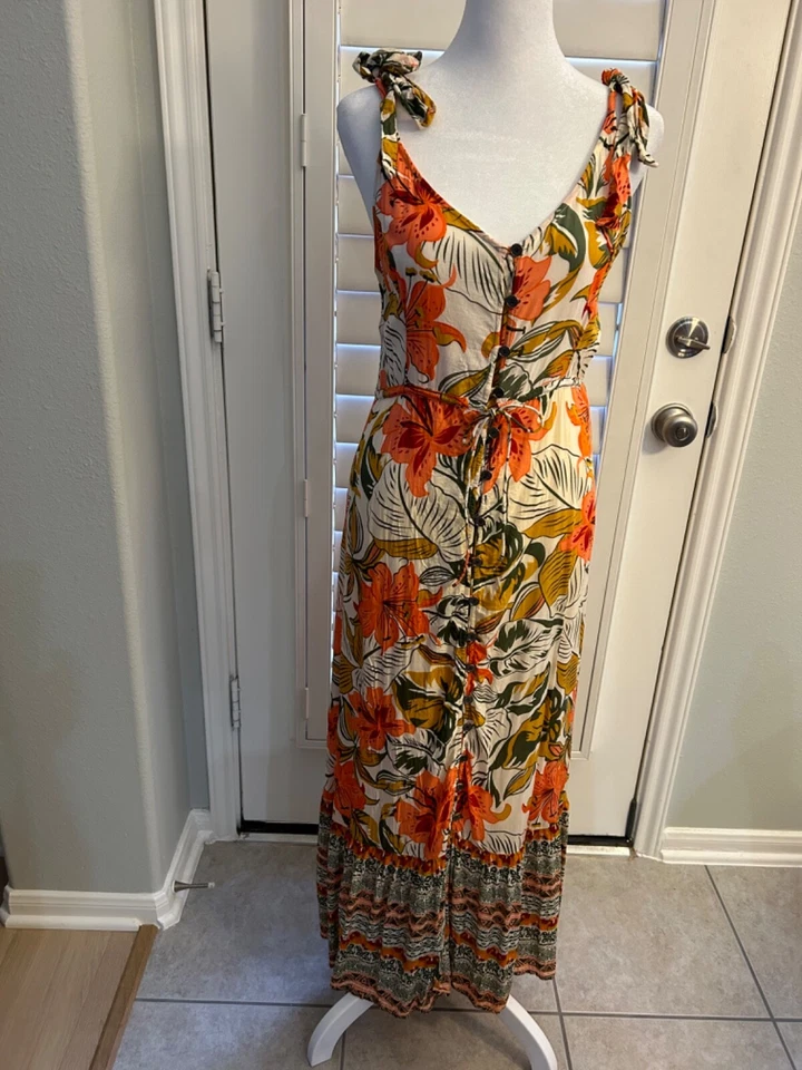 Maxi Vestido Cleobella Marla Hibisco Naranja Talla XS Foto 4 de 4