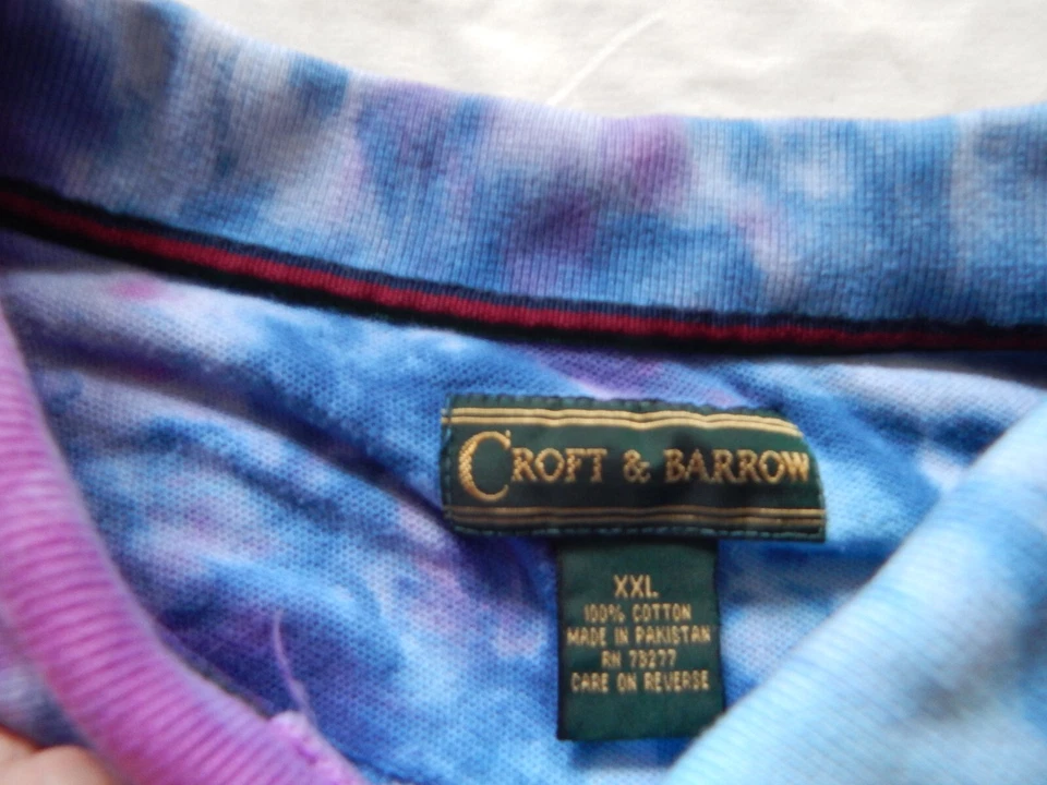 Camisa Polo Tie Dye Azul Púrpura Rayas Manga Corta - 2XL Hombres Algodón Hecha a Mano Foto 4 de 4