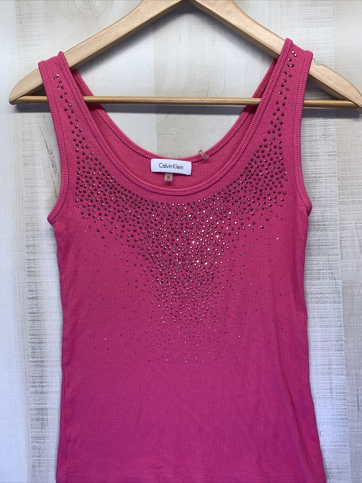 Calvin Klein Women's SZ S Pink Ribbed Rhinestone Tank Top-3705 | eBay