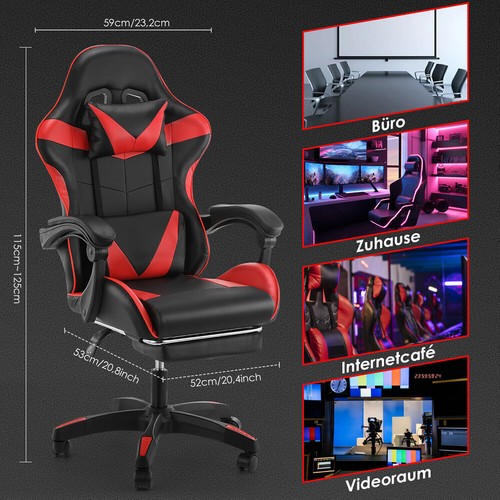 Gaming Stuhl Gamer Stuhl Racing Stuhl mit Fußstütze Ergonomischer Zocker NEW - Bild 1 von 20