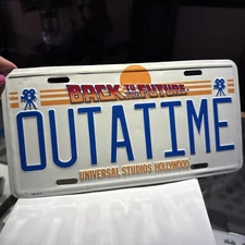 Vintage Back to the Future BTTF Metal License Plate Universal Studios Hollywood