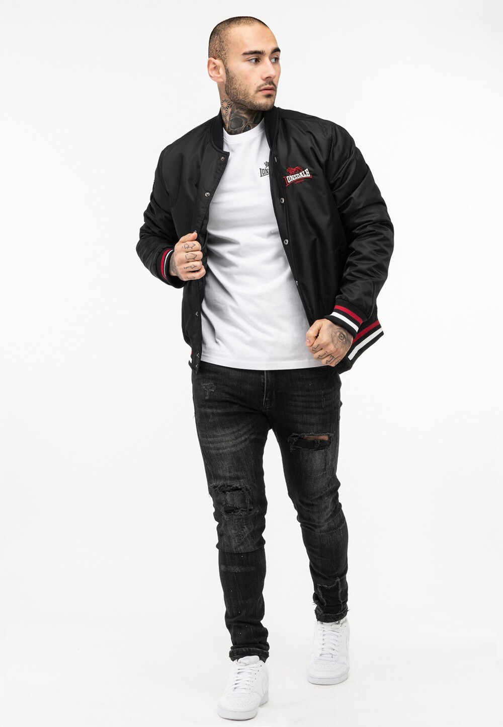 Unique Lonsdale Bomber College Baseball Jacket Black  Lined Regular-Fit Orkney image 3