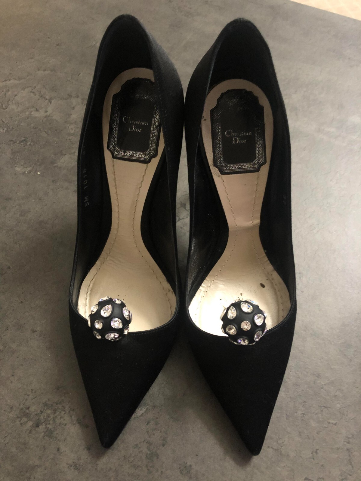 Christian Dior Pumps Black Satin Crystal Embellished … Gem