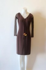 NWT Womens Vera Wang Brown Long Semi-Sheer Silk Sheath Dress 10 *