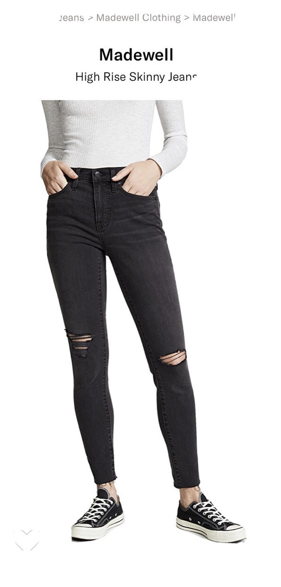 Madewell 9 Inch High Rise Skinny Jeans Black Distressed Size 25 Stretch |  eBay