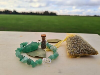 Balancing emotions Lucky spell bag, green aventurine & clear quartz bracelet,...