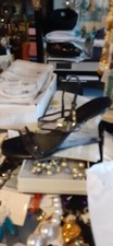 KIMEL BLACK PATENT AND LUCITE WEDGE DISCO ERA SHOES 1975