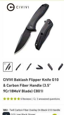 CIVIVI Baklash Flipper Knife G10 & Carbon Fiber Handle (3.5'' 9Cr18MoV Blade) C80