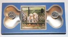 Bone w/ Dog Paw Leash Wall Hanger Key Hook Blue w/ Photo Picture Frame 2.5"
