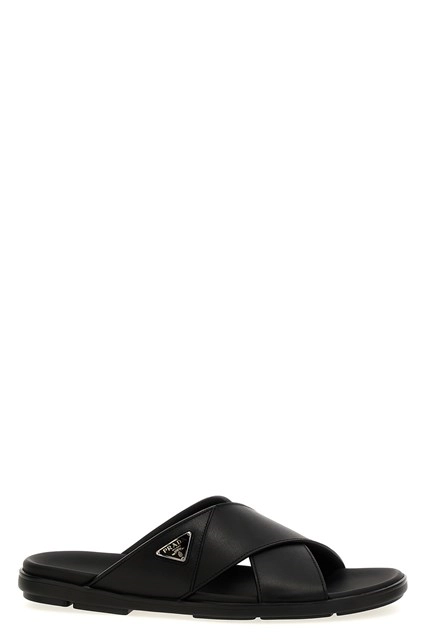 Prada Black Crisscross Slide Sandals New Authentic Luxury