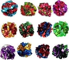 12 Pack 2 Inch Mylar Crinkle Balls for Cats Kittens Exercise Play Toys