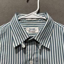 Vintage Arrow Shirt Mens M 15.5 34/35 Pinpoint Oxford Striped Loop Collar USA