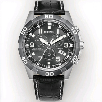 Citizen Eco-Drive Titanium Chronograph Perpetual Calendar 43mm Black Dial