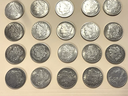 Lot of 20 Morgan Silver Dollars, 1880-1899, very good to excellent condition.