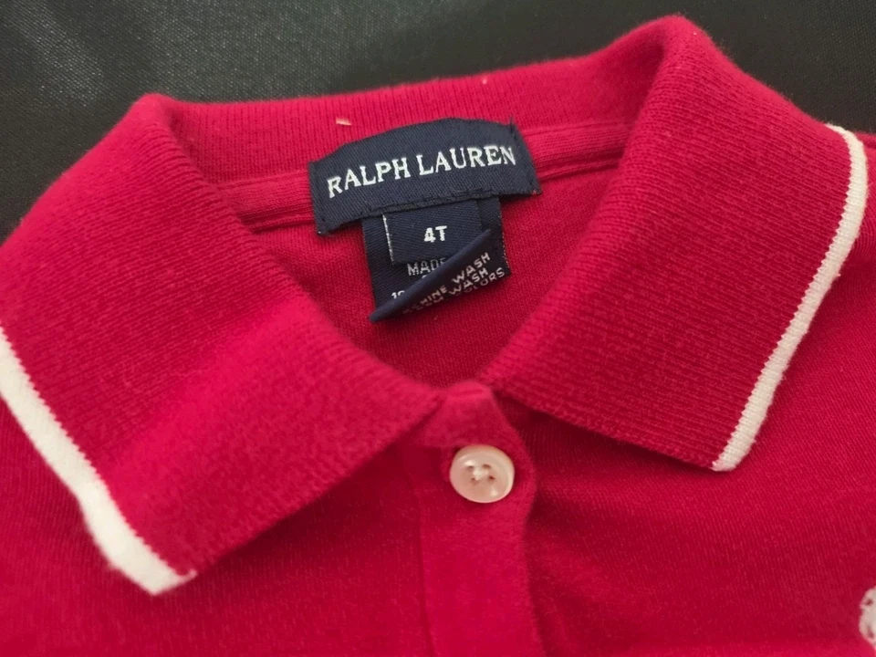Vestido Camisa Oxford Ralph Lauren Niñas Rojo Clásico Manga Larga 100% Algodón Talla 4T  Foto 3 de 4
