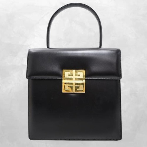 Givenchy Cowhide Leather Logo Handbag Black From Japan