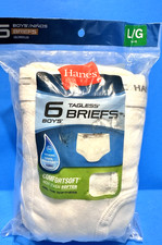 Hanes 6 Pack Boys Tagless White Briefs Large 14-16 ComfortSoft - FREE SHIP 