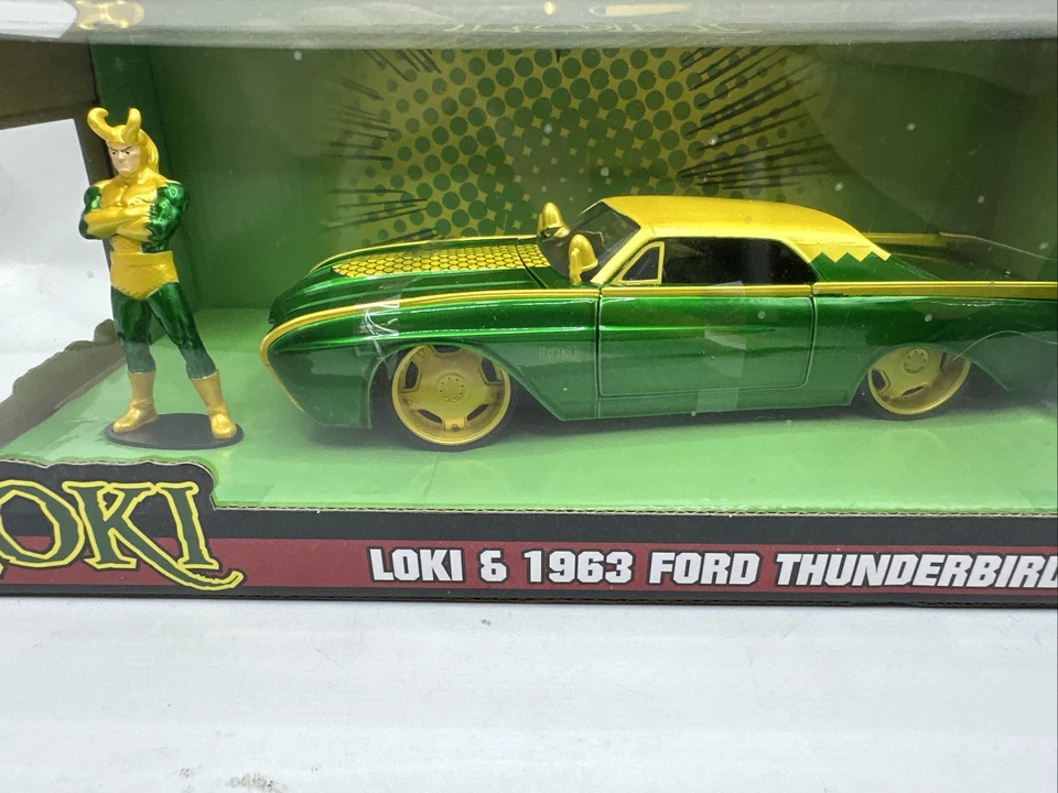 NIB Jada Marvel 1963 Ford Thunderbird Car 1:24 Scale & LOKI Diecast Figure 33357 - Image 4 of 4