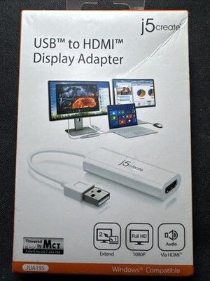 j5create USB A 3.0 HDMI Multi Monitor Adapter - White New