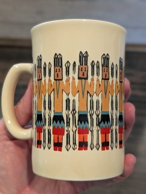 Vintage Ceramic Native American Kachina design mug Indian Dancers